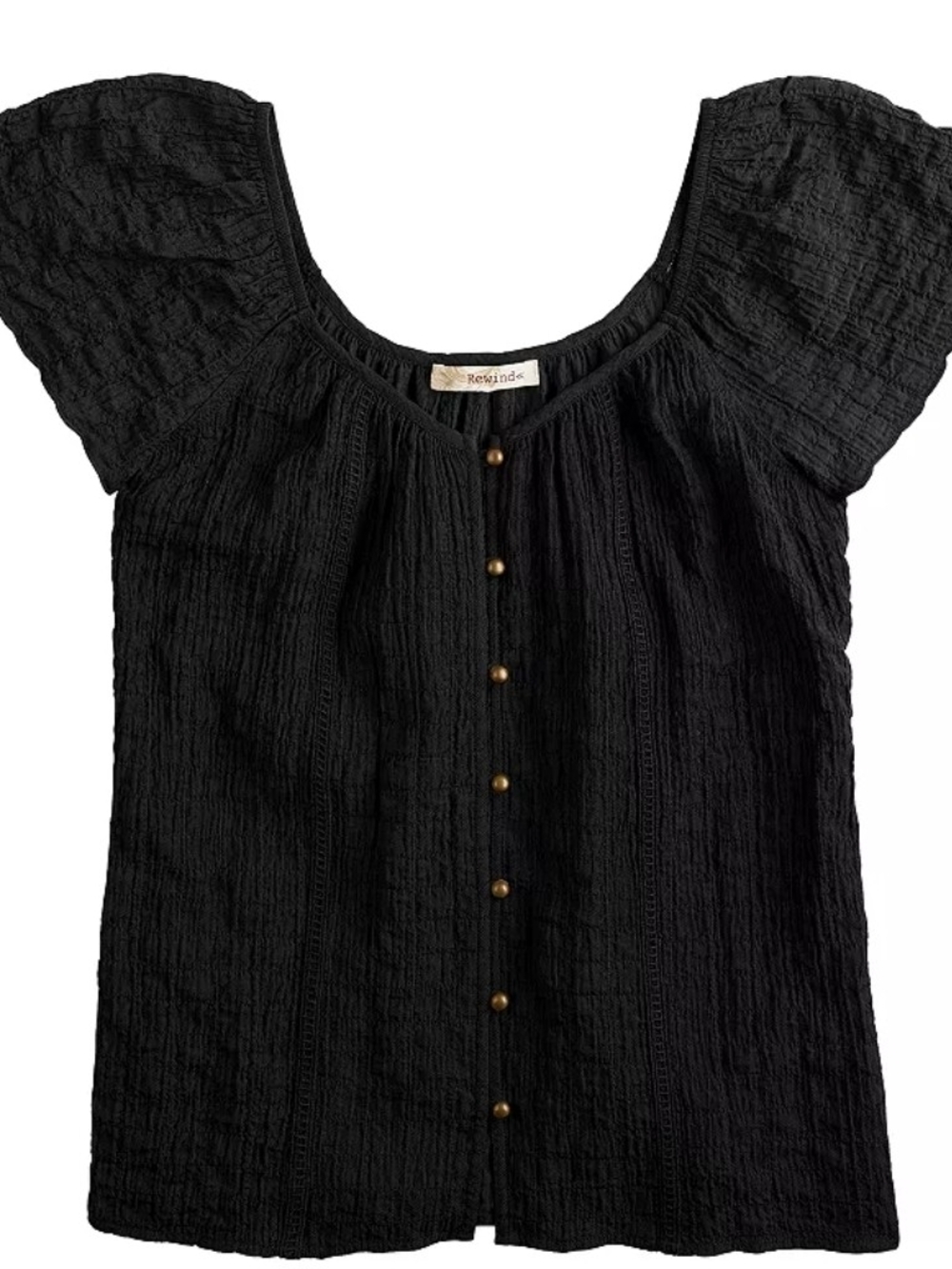 Rewind Black Textured Button-Front Women's Top